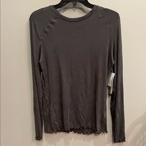 Zella Long Sleeve Ribbed Crew Neck Gray Shirt NWT Size Medium